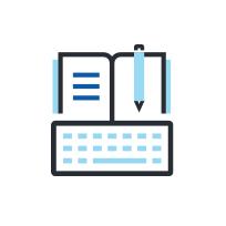 book, pen and keyboard icon book, pen and keyboard icon