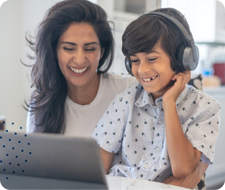 Mother and son smiling