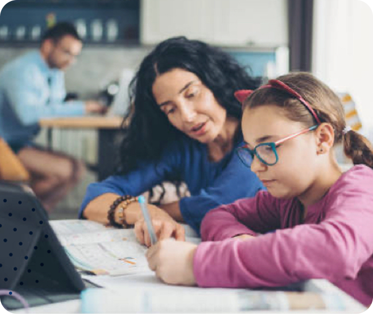 Mother and daugther doing homework together