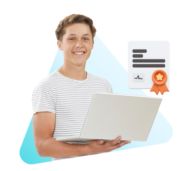 Boy with white computer and white shirt